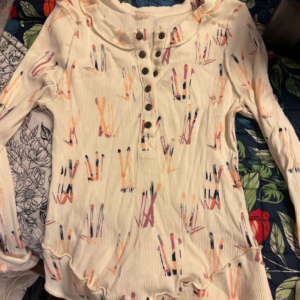 We the Free Jamie Henley Cream Button-Up Women's Top Size L